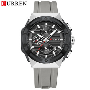CURREN Men's Fashion <b>Coin</b> Quartz Watch Alloy <b>Case</b> Silicone Band Luminous Dial Water Resistant - Product Image 4