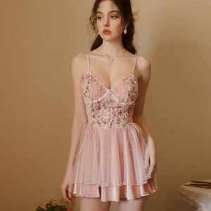 Nouveau pyjama grande taille à armatures <span class=keywords><strong>Push</strong></span> <span class=keywords><strong>up</strong></span> broderie maille doux velours fronde chemise de nuit et Kimono Robe femmes maison vêtements C5240 - Product Image 5