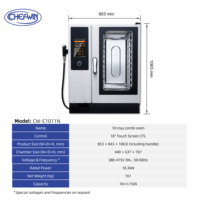 Four combiné commercial 10 plateaux, écran tactile numérique, conception sans chaudière, cuisson vapeur et barbecue, électrique, en acier inoxydable, haute efficacité