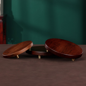 Base de présentation ronde en bois à 3 niveaux pour statue de Bouddha, pot d'aromathérapie, nouveau style chinois, imitation bois de noyer, support de bureau - Product Image 2