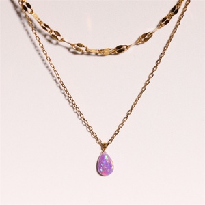Fashion Fine Jewelry Women's 18k Gold Plated Stainless Steel Blue Gemstone Pendant Necklace with <b>Rope</b> <b>Chain</b>-Gift - Product Image 1