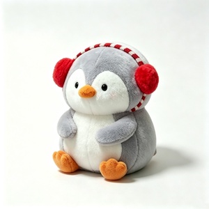 Pingüino de peluche personalizado, pingüino de invierno de peluche, pingüino con bufanda y orejeras, pingüino gordo gris de peluche. - Product Image 3