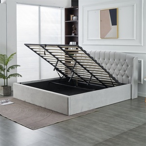 Lit Moderne Italien en Velours Blanc Multifonctionnel King/Queen avec Rangement Intelligent, Rembourré, Luxe Hôtelier/Apartement, en Bois Doux - Product Image 3