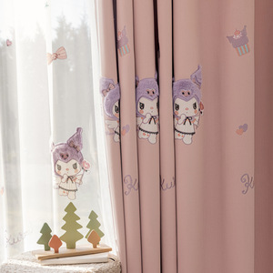 Nuove <span class=keywords><strong>tende</strong></span> oscuranti rosa simpatico cartone animato con ricamato Kuromi <span class=keywords><strong>cameretta</strong></span> per bambini mantovane trasparenti - Product Image 2