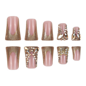 Faux ongles à presser en forme de bec de canard, vente en gros, 24 pièces, en ABS, luxe, avec strass papillon dorés, pour fête - Product Image 4