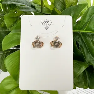 Fashion wedding earrings natural gemstone ball crown micro-inset zircon earrings round labradorite women dainty stud earrings