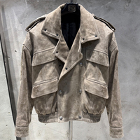 Veste bomber en daim surdimensionnée, en cuir d'agneau véritable, veste en daim vert pour femmes