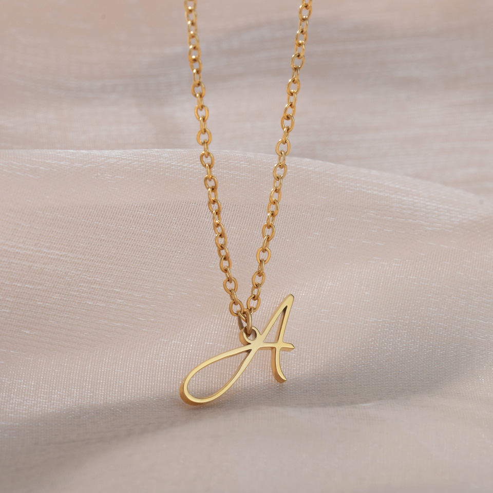 Lateefah Oem Fashion 18k Gold Plated Stainless Steel Chain Man/women A To Z Initial Letter Alphabet Stainless Steel Necklace
