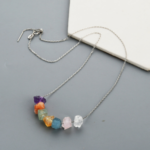 SS211 Gold Plated Drilled Birthstone Stone Moonstone Aquamarine Healing Crystal Silver Necklace - Product Image 3