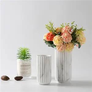 Minimalism style hotel ornaments matte white wedding decoration marble ceramic vases for home decor