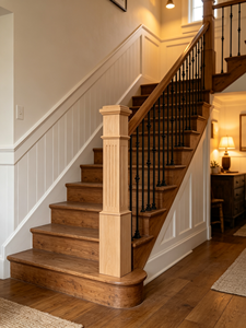Poteau d'escalier en bois massif avec balustres, style scandinave, construction durable pour usage intérieur - Product Image 2
