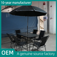 Leader Chaises et table de salle à manger d'extérieur en métal avec dessus en verre Mobilier de jardin en métal avec parasol