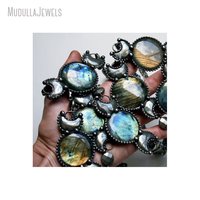 NM42363 Collier ras-de-cou avec pendentif triple déesse de la lune en labradorite et pyrite, motif phases de lune, plaqué argent antique, bijoux pour femme