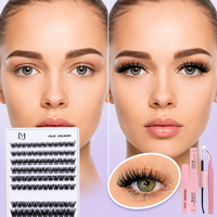 Kit de cils en grappe Anime Manga faits à la main pour extension de cils DIY, cils segmentés effilés et vaporeux avec colle et fixateur en plastique
