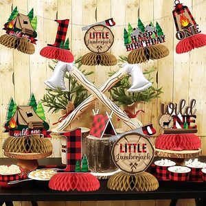 Décorations Wild One Lumberjack Honeycomb pour le 1er anniversaire et la Saint-Valentin pour garçons - Utilisation intérieure/extérieure imperméable - Product Image 6