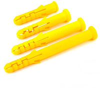 Petite cheville murale en plastique jaune, autoperceuse, à expansion, argentée, capacité 10 lb, pour usage en construction