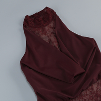 Robe longue sexy à col roulé avec empiècements en dentelle et plis, sans manches, couleur unie, plissée, pour soirée, cocktail, fête