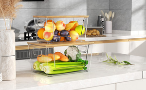 Rõ ràng Stackable nhựa lưu trữ container mở phía trước thùng với tre có nắp đậy cho Thùng rác túi thực phẩm nhu yếu phẩm hàng ngày lưu trữ - Product Image 5