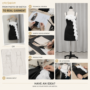 Abito Mini Aderente Nero da Donna con Doppia Spallina Sottile e Bordo a Balze con Rosette Bianche per Feste Serale Personalizzato OEM Private Label - Product Image 5