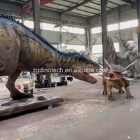   Modèle de scène de bataille de dinosaures animatroniques, robot Carnotaurus et Ankylosaurus, expositions interactives pour l'extérieur