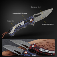 Couteau pliant de poche EDC pour camping en plein air, style Bochen Nes, en acier Damas avec manche G10 et gravure laser, vente en gros 2026
