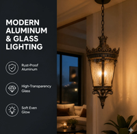 Lampu Gantung Lentera 2 Lampu Aluminium Kaca Vintage Industrial untuk Dapur, Ruang Makan, Lorong, Pintu Masuk, Ruang Tamu