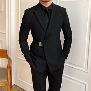 Nouveau <span class=keywords><strong>Costume</strong></span> <span class=keywords><strong>Homme</strong></span> Printemps 2025 Noir pour <span class=keywords><strong>Mariage</strong></span> et Banquet, Coupe Slim, Deux Fentes, <span class=keywords><strong>Costume</strong></span> d'Affaires pour Hommes Élégants - Product Image 4