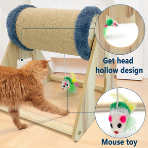 Balle à gratter pour <span class=keywords><strong>chat</strong></span> en sisal avec support en bois massif, jouet rotatif anti-dépression pour <span class=keywords><strong>chat</strong></span> d'intérieur et chaton - Product Image 3