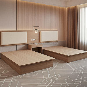 Ensemble de lit simple en bois massif écologique et durable avec têtes de lit et table de chevet pour mobilier de chambre moderne d'hôtel ou d'appartement - Product Image 1