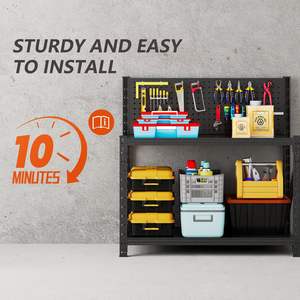 Metal garage shelving unit with tool hanging panel, heavy-duty <b>industrial</b> storage <b>rack</b>, steel storage shelves for the basement - Product Image 6