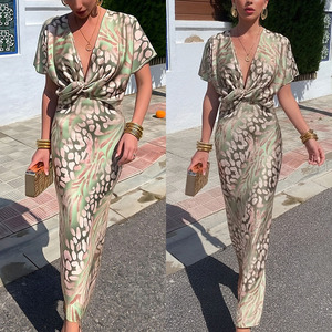 Nuovo Stile Abito Estivo da Donna Elegante per l'Ufficio, Vestito Stampato con Scollo a V e Vita Stretta a Maniche Corte - Product Image 2