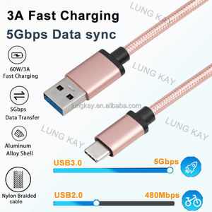 Cable USB 3.0 a Tipo-C Trenzado de Nailon Longkay, Transferencia de Datos de 5 Gbps y Carga Rápida de 3 A, Longitud Personalizada (0.2M-3M) - Product Image 2