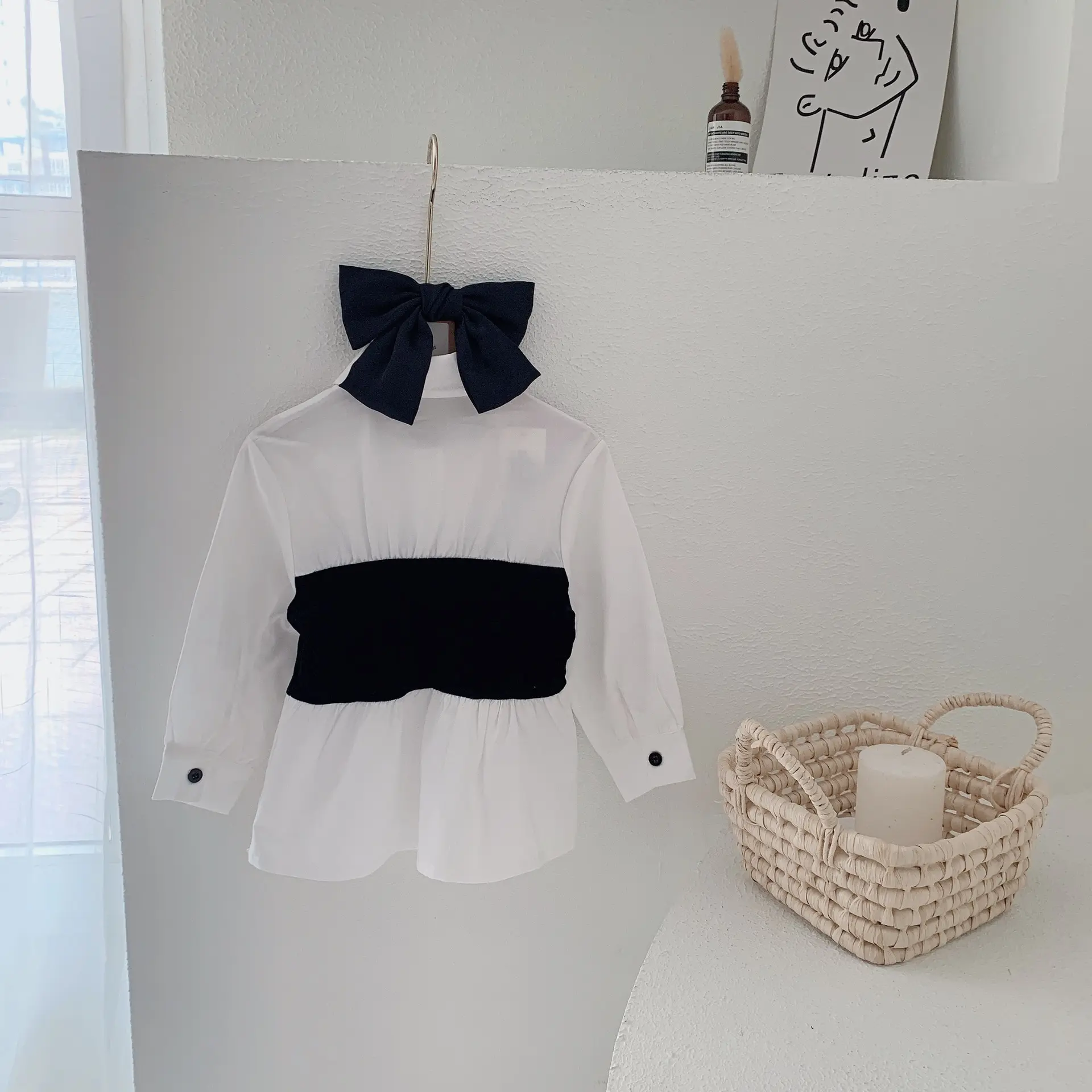 Модная детская одежда комплект осенней одежды с длинными рукавами из белого топа и рубашки, блузка для От 2 до 7 лет для маленьких девочек