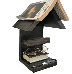 Étagère de chevet flottante Mini étagère de bibliothèque pour lunettes Table d'appoint Organisation des amoureux des livres, porte-livre Triangle en bois