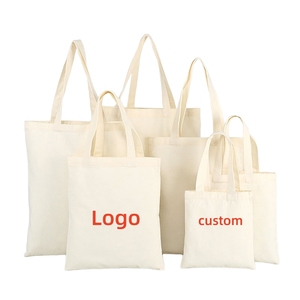Custom Design Cotton Canvas Shopping Tote Bag with Long Ribbon/Rope Handle Promotional Carry with Logo Goods in Stock