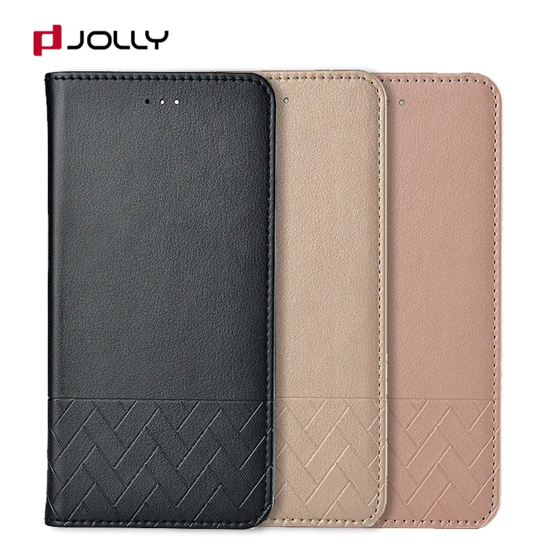 Manufacture Black Customize Folio Leather Mobile Phone Cover Case for OnePlus 5T 6