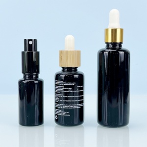 Hot Sale <b>Black</b> UV protection Violet Lotion Bottle with <b>Pump</b> Cap Silk Screen logo 30ml 50ml 100ml Cosmetic Essential Oil Bottle - Product Image 3