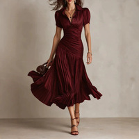 Nouvelle robe fourreau plissée en satin rayé rétro, style européen et américain, très tendance