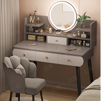 Table de toilette en bois minimaliste moderne Runwood pour chambre de filles avec miroir de maquillage intégré et éclairage pour petits appartements