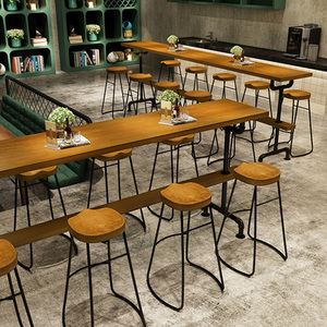 Marco de metal Diseño de cocina al aire libre Pub rústico Comedor High Top Long Narrow Rectangular comedor <span class=keywords><strong>Mesa</strong></span> de Bar de madera - Product Image 6