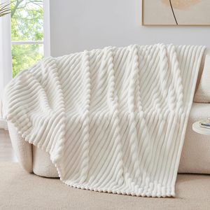 Bán Buôn Trang Trí Mềm Ấm Fluffy Sọc Lông Cừu Ném Chăn Cho Chiếc Ghế Kem Trắng Chăn Cho Mùa Đông - Product Image 5