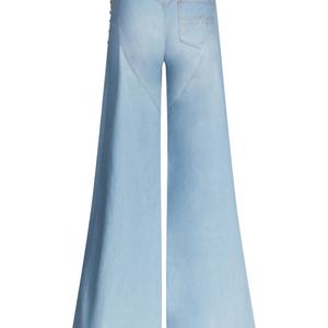 Pantalones Vaqueros Acampanados de Moda, Color Azul Claro Vintage, con Rosa 3D, Cintura Alta, Pedrería y Pierna Ancha, Venta al Por Mayor Directa de Fábrica - Product Image 4