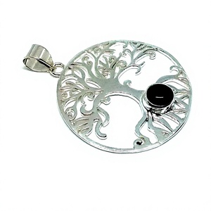 Collier en argent pour femmes, Onyx noir, pendentif vie d'arbre, pendentif en argent fait à la main - Product Image 4