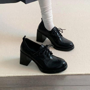2025 New Women's Black British Style Chunky Heel Leather <b>Shoes</b> Ultra <b>Soft</b> Sheepskin Casual <b>Shoes</b> All-match with Skirts - Product Image 4