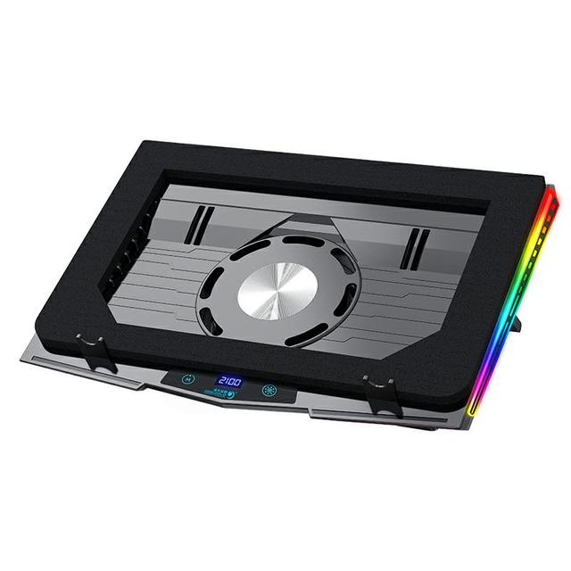 Double Blower Turbo Fan Laptop Cooling Pad 17 Inch Flexible Rubber Ring Gaming RGB Light Laptop Cooler Pad