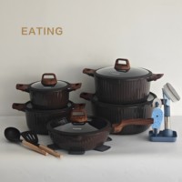 AR-21 Ensemble de casseroles en granit portables au design moderne, vente en gros, pour la cuisine domestique, avec couvercle en verre compatible induction