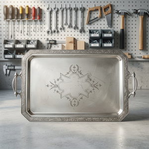 Bandeja de Servir Vintage Estilo Victoriano Plateada en Plata Inglesa con Borde Festoneado - Product Image 1