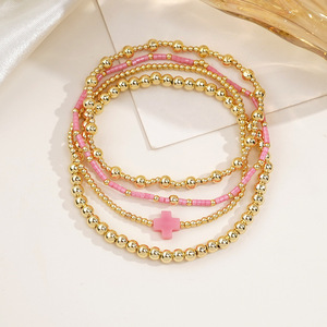 Set di <span class=keywords><strong>gioielli</strong></span> di design bracciale multistrato placcato in <span class=keywords><strong>oro</strong></span> ciondolo a croce tratto fatto a mano con perline <span class=keywords><strong>gioielli</strong></span> Boho per donne regalo - Product Image 3