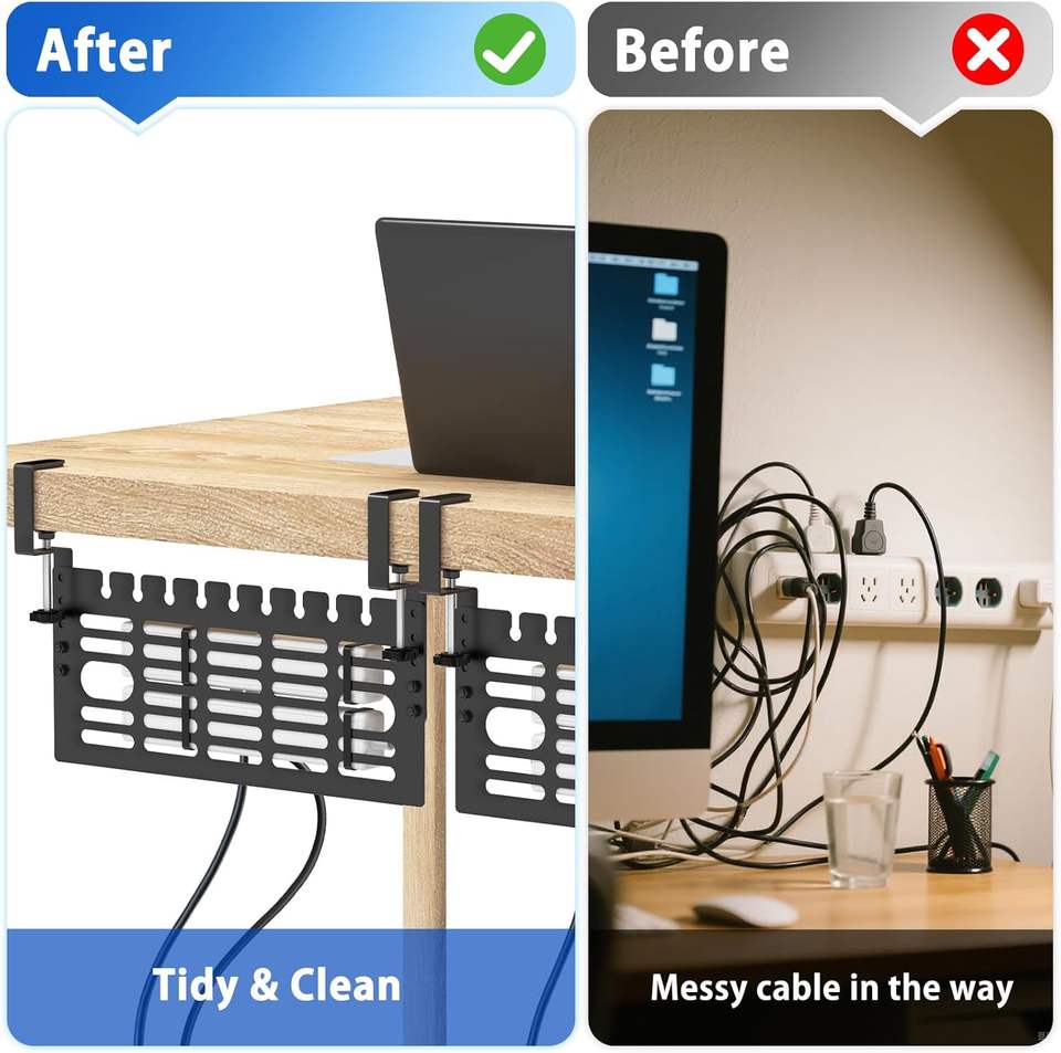 No Drill Under Desk Cable Management Rack Space Saving Wire Rack for ...