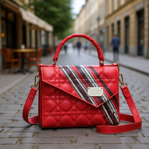 Bolso Bandolera Fana Rojo de Cuero Genuino con Correa Única, Diseño Geométrico a Rayas, Estilo Vintage para Uso Diario - Product Image 2